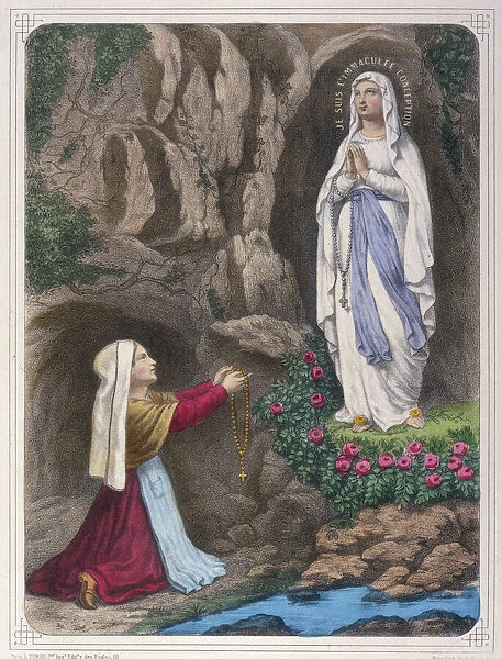 Bernadette and Mary. The Virgin Mary reveals to Bernadette Soubirous that