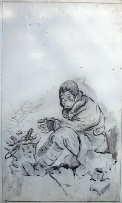 Framed Print : Bert warming himself by a brazier Framed Print : Bert warming himself by a brazier