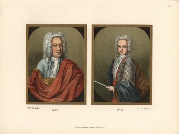 Framed Print : Bewigged men from German oil portraits of Framed Print : Bewigged men from German oil portraits of