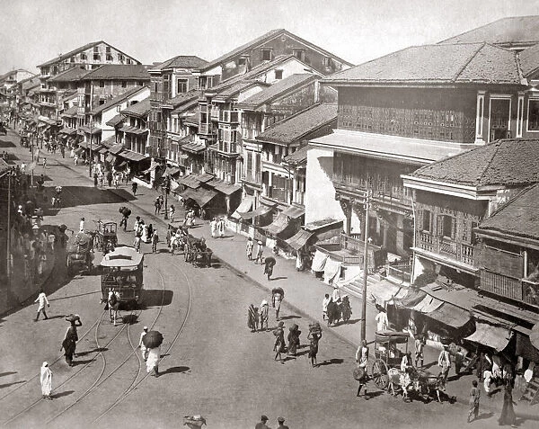 Bhendy Bazaar Road Bombay, Mumbai, India circa 1880s. Date: circa 1880s