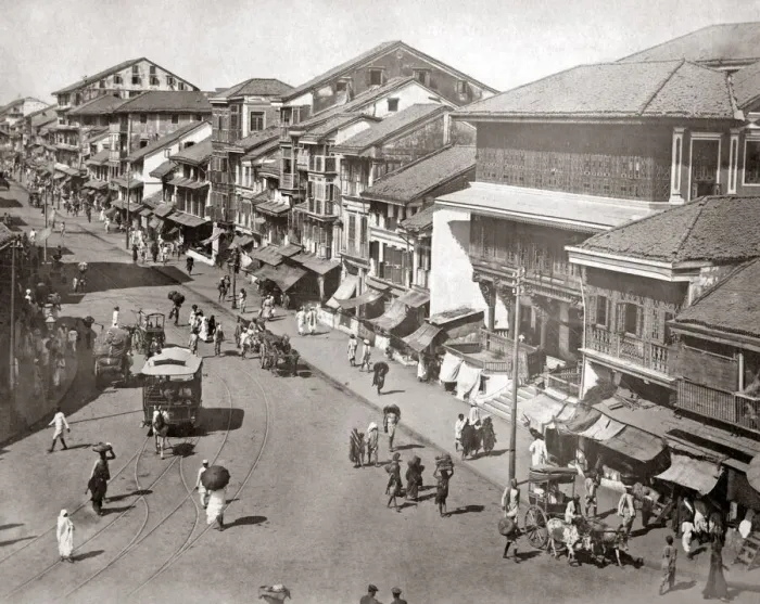 Framed Print : Bhendy Bazaar Road Bombay, Mumbai, India circa 1880s. Date: circa 1880s Framed Print : Bhendy Bazaar Road Bombay, Mumbai, India circa 1880s. Date: circa 1880s