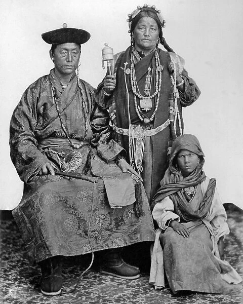 Bhutanese people at Sikkim, India. Date: circa 1890s