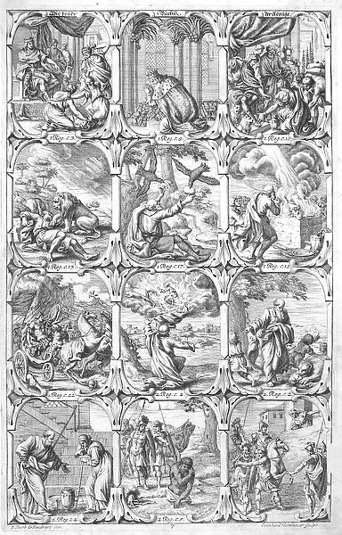 Biblical endpaper or frontispiece - various scenes