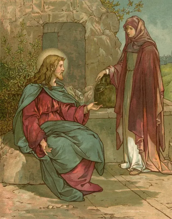 Framed Print : Biblical Tales by John Lawson, Jesus and woman Framed Print : Biblical Tales by John Lawson, Jesus and woman