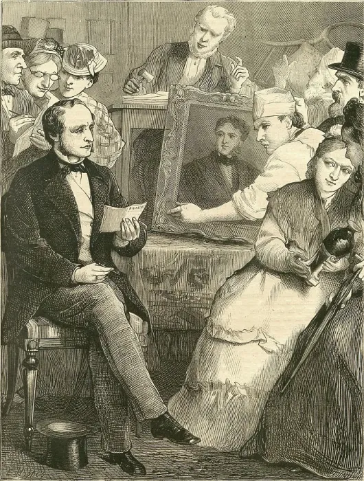 Framed Print : Bidding at the Auction - The Family Friend magazine Feb 1873 Framed Print : Bidding at the Auction - The Family Friend magazine Feb 1873