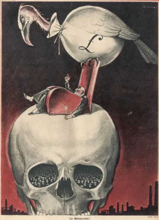 Framed Print : BIG BOSS. Democracy - Depicting a vulture over looking workers while sitting