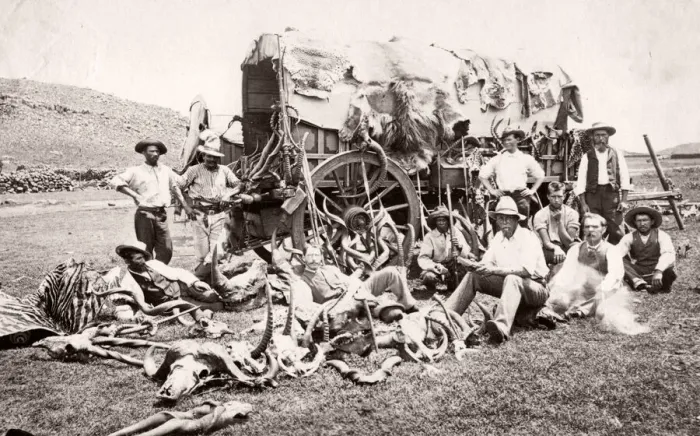 Framed Print : Big game hunters with guns and trophies, South Africa, c. 1890 s Framed Print : Big game hunters with guns and trophies, South Africa, c. 1890 s