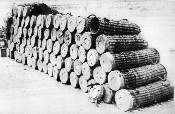Framed Print : For big projectiles used by the Germans in the Great War: Wicker cases for shells Framed Print : For big projectiles used by the Germans in the Great War: Wicker cases for shells