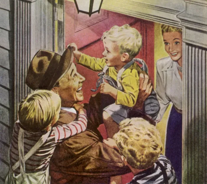 Framed Print : Big Welcome For Dad Date: 1948 Framed Print : Big Welcome For Dad Date: 1948