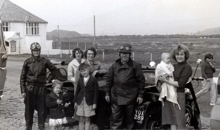 Framed Print : Bikers and families with their 1958 BSA motorcycles & sideca Framed Print : Bikers and families with their 1958 BSA motorcycles & sideca