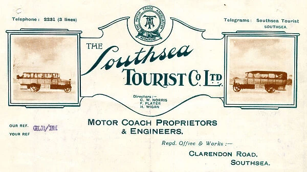 Billhead Letterhead Southsea Tourist Coach Company 1924