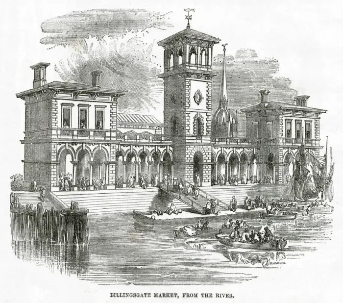Framed Print : Billingsgate market, from the river 1868 Framed Print : Billingsgate market, from the river 1868