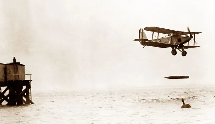 Framed Print : Biplane dropping a torpedo Framed Print : Biplane dropping a torpedo