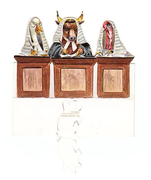 Three bird and animal judges on a cutout Christmas card