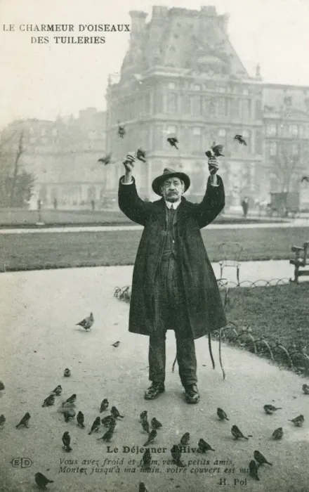 Framed Print : Bird charmer of the Tuileries Gardens, Paris Framed Print : Bird charmer of the Tuileries Gardens, Paris