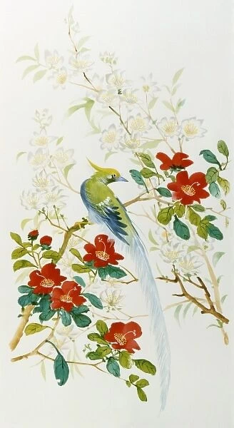 Bird of Paradise among exotic blooms