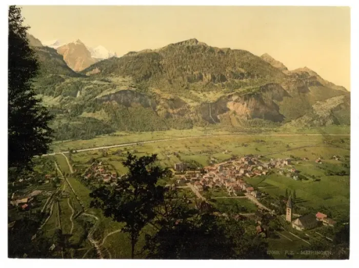 Framed Print : Bird s-eye-view of Meiringen, Bernese Oberland, Switzerland Framed Print : Bird s-eye-view of Meiringen, Bernese Oberland, Switzerland