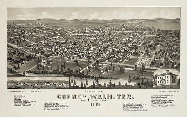Birds Eye View of Cheney, Wash. Ter. County seat of Spokan