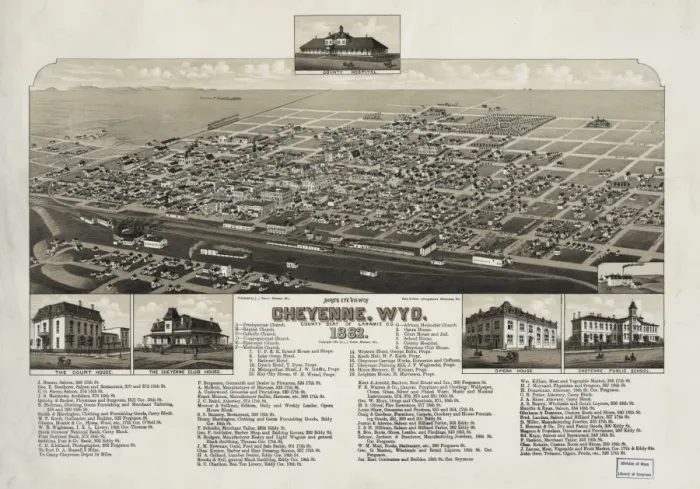 Framed Print : Birds eye view of Cheyenne, Wyo. county seat of Laramie Co Framed Print : Birds eye view of Cheyenne, Wyo. county seat of Laramie Co