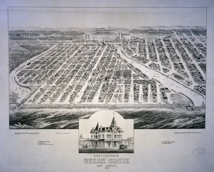Framed Print : Birds eye view of Ocean Grove New Jersey 1881 Framed Print : Birds eye view of Ocean Grove New Jersey 1881