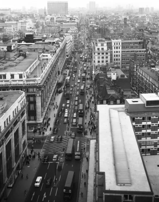 Framed Print : Birds-eye view of Oxford Street, London Framed Print : Birds-eye view of Oxford Street, London