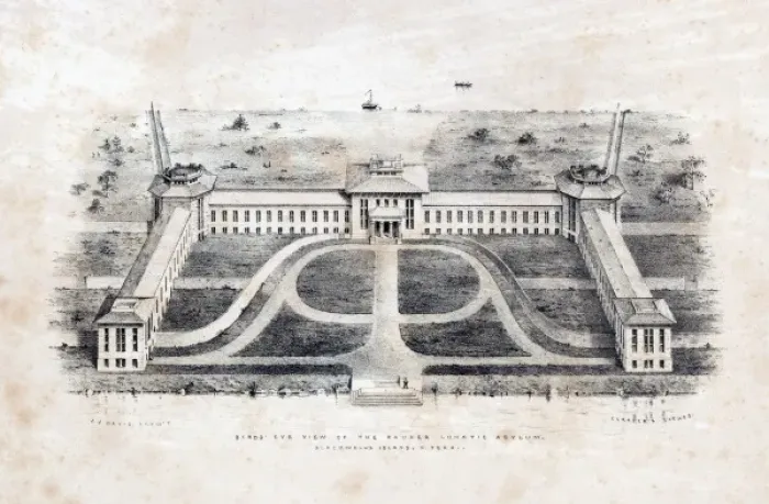 Framed Print : Birds Eye View of the Pauper Lunatic Asylum, New York Framed Print : Birds Eye View of the Pauper Lunatic Asylum, New York