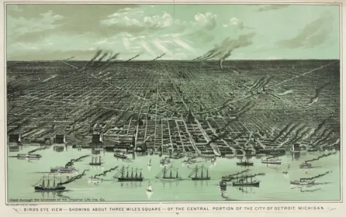 Framed Print : Birds eye view showing about three miles square of the centr Framed Print : Birds eye view showing about three miles square of the centr