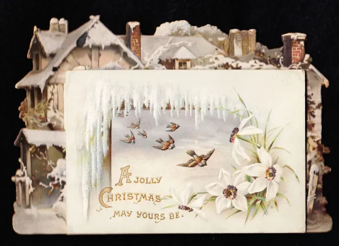 Framed Print : Birds and flowers on a Christmas card Framed Print : Birds and flowers on a Christmas card