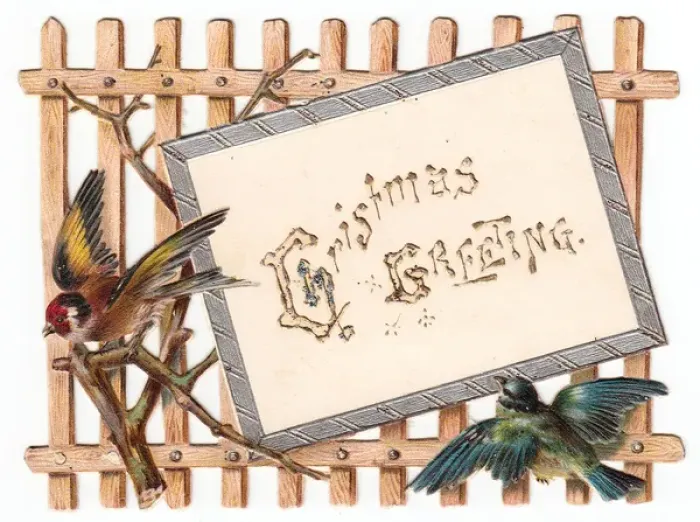 Framed Print : Birds and trellis on a cutout Christmas card Framed Print : Birds and trellis on a cutout Christmas card
