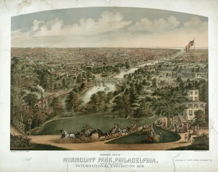 Framed Print : Birdseye view of Fairmount Park, Philadelphia, with the buil Framed Print : Birdseye view of Fairmount Park, Philadelphia, with the buil