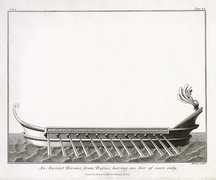 Framed Print : A bireme from Bafius (Basius?) with a single tier of oars visible Framed Print : A bireme from Bafius (Basius?) with a single tier of oars visible