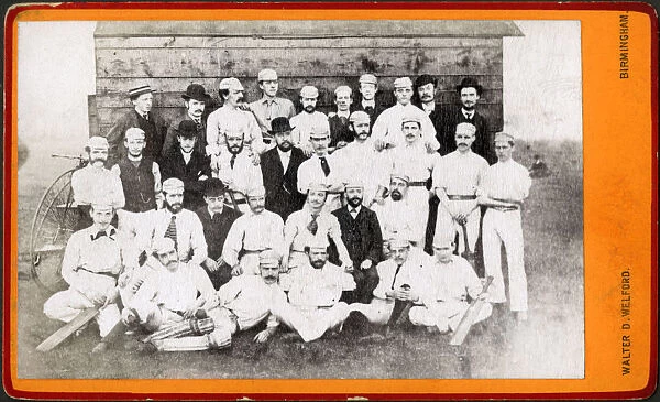 Birmingham Cricket Team(s) - Carte-de-visite - note the Penny-farthing bicycles! Date