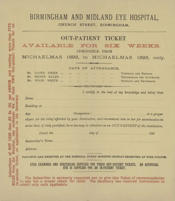 Framed Print : Birmingham Eye Hospital Out-Patient Ticket Framed Print : Birmingham Eye Hospital Out-Patient Ticket