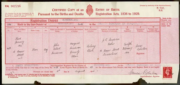 Framed Print : BIRTH CERTIFICATE 1914 Framed Print : BIRTH CERTIFICATE 1914