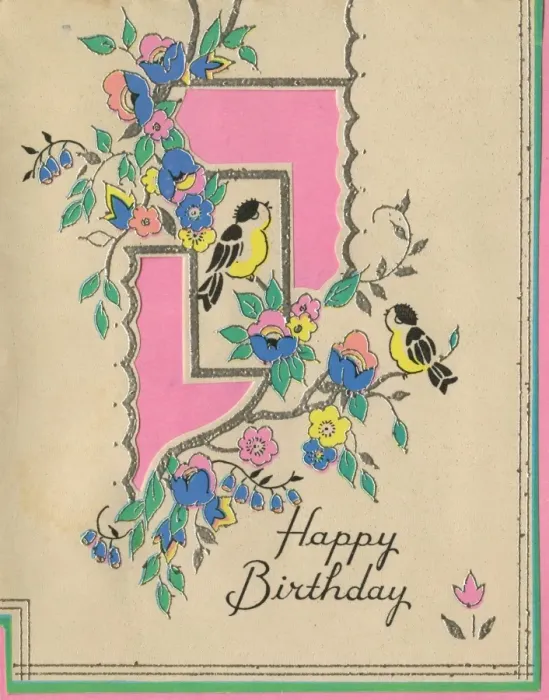 Framed Print : Birthday card, Birds and flowers Framed Print : Birthday card, Birds and flowers