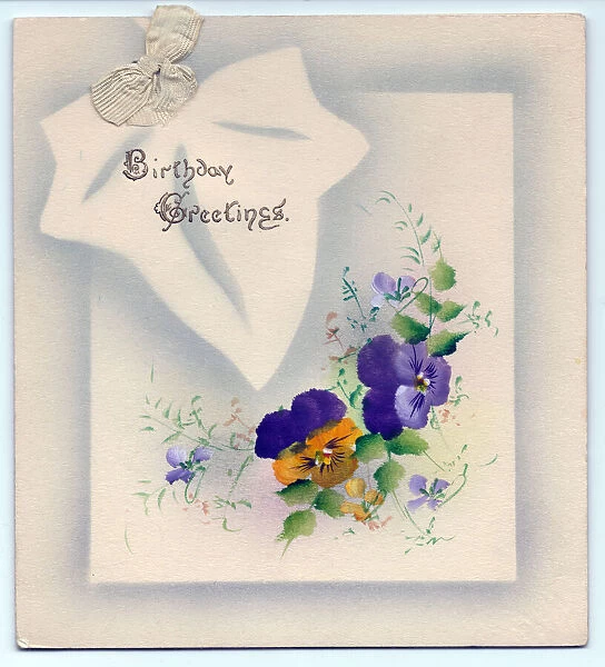 Birthday card with purple and yellow pansies