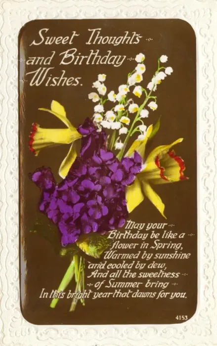 Framed Print : Birthday card with violets, lily of the valley and daffodils Framed Print : Birthday card with violets, lily of the valley and daffodils