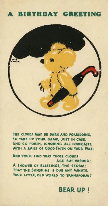 Framed Print : Birthday Greetings card - Teddy bear with umbrella Framed Print : Birthday Greetings card - Teddy bear with umbrella