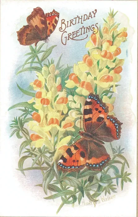 Framed Print : birthday postcard design with butterflies