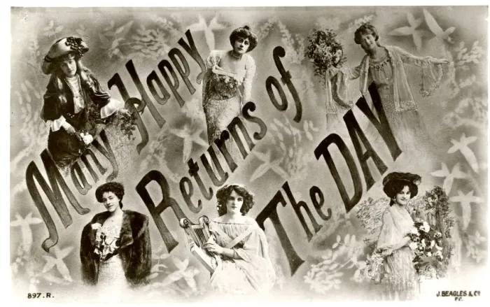 Framed Print : Birthday postcard, Many Happy Returns of the Day Framed Print : Birthday postcard, Many Happy Returns of the Day