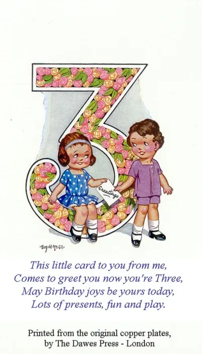 Framed Print : Birthday postcard, Little girl and boy, 3rd birthday Date: 20th century Framed Print : Birthday postcard, Little girl and boy, 3rd birthday Date: 20th century