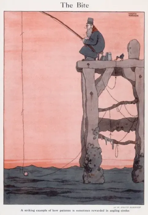 Framed Print : The Bite. Cartoon, The Bite. A striking example of how patience is sometimes Framed Print : The Bite. Cartoon, The Bite. A striking example of how patience is sometimes