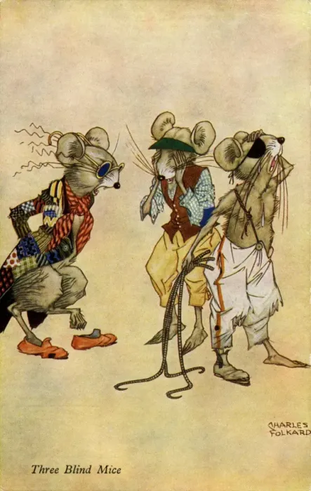 Framed Print : Black. Three Blind Mice. Charles Folkard. c. 1923. jpg Framed Print : Black. Three Blind Mice. Charles Folkard. c. 1923. jpg