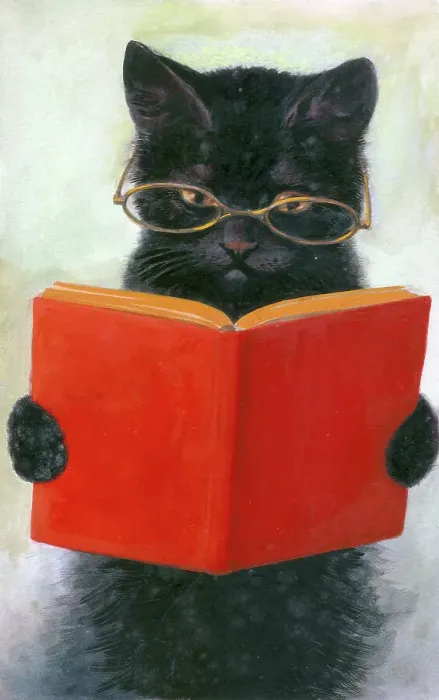 Framed Print : Black cat reading book Framed Print : Black cat reading book