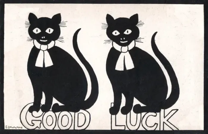 Framed Print : Two black cats for Good Luck - WW1 era postcard Framed Print : Two black cats for Good Luck - WW1 era postcard