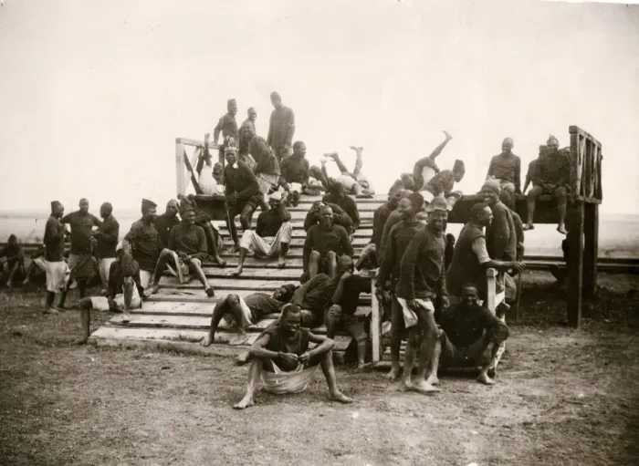 Framed Print : Black colonial soldiers in training during World War I Framed Print : Black colonial soldiers in training during World War I