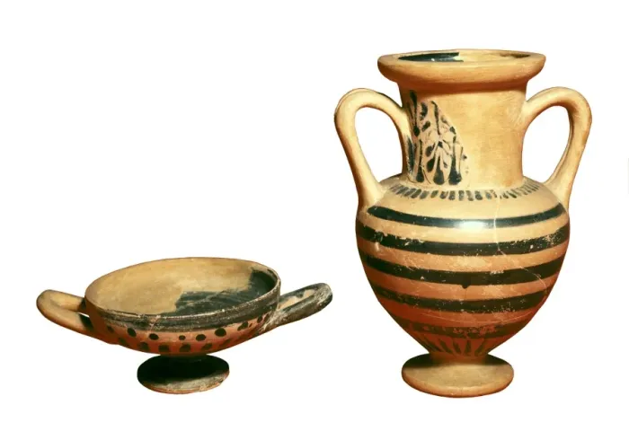 Framed Print : Black-figure amphora and kylix. 6th-5th c. BC Framed Print : Black-figure amphora and kylix. 6th-5th c. BC