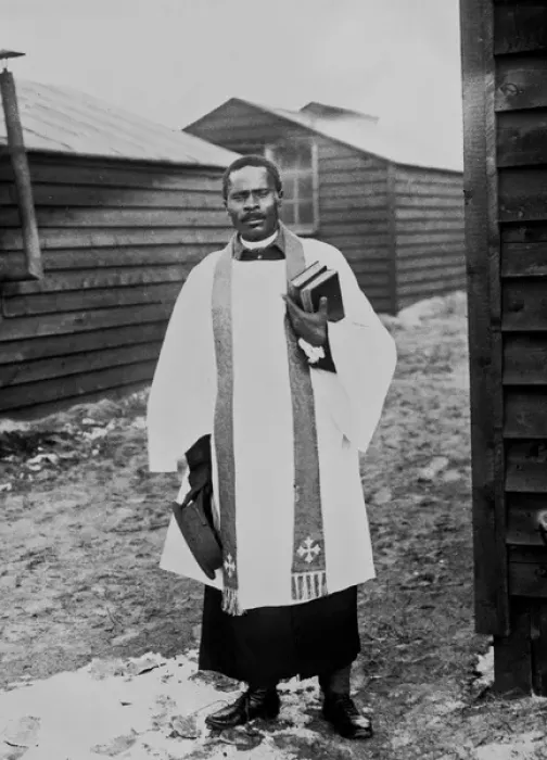 Framed Print : Black minister at a camp, Western Front, France, WW1 Framed Print : Black minister at a camp, Western Front, France, WW1