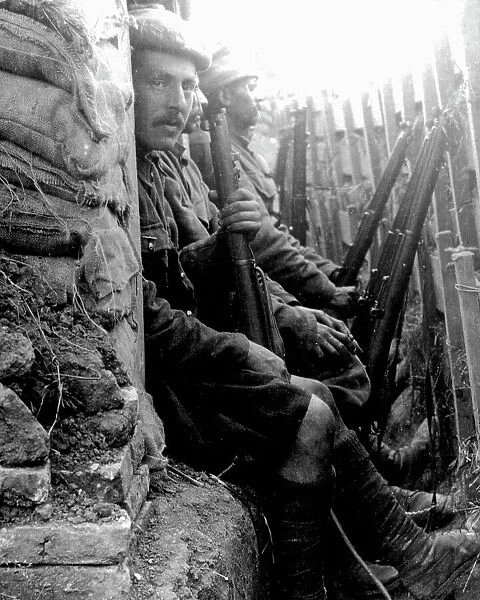 Black Watch and Indian soldiers in a trench near Calais, WW1