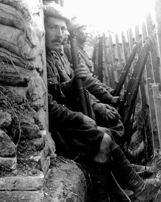 Framed Print : Black Watch and Indian soldiers in a trench near Calais, WW1 Framed Print : Black Watch and Indian soldiers in a trench near Calais, WW1